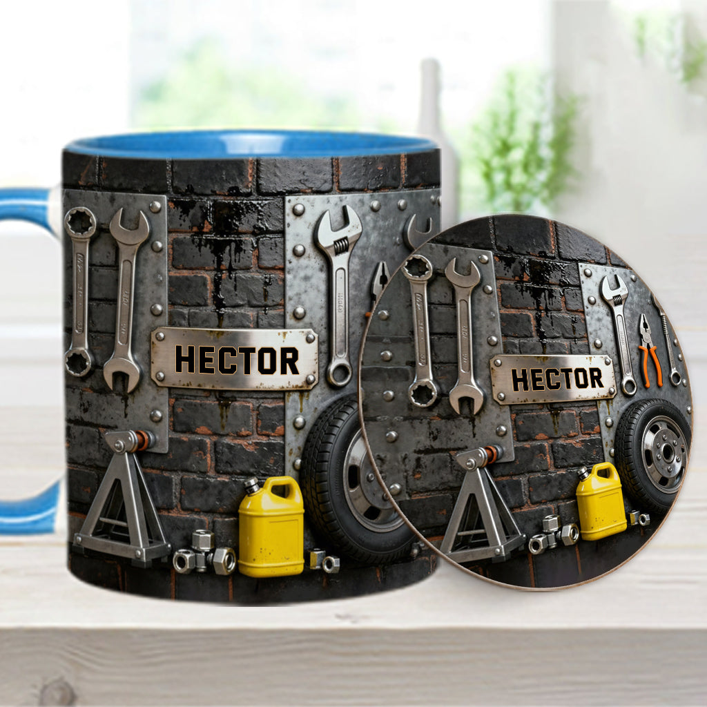 Eat Sleep Fix Car Repeat - Personalized Mechanic Accent Mug & Coaster