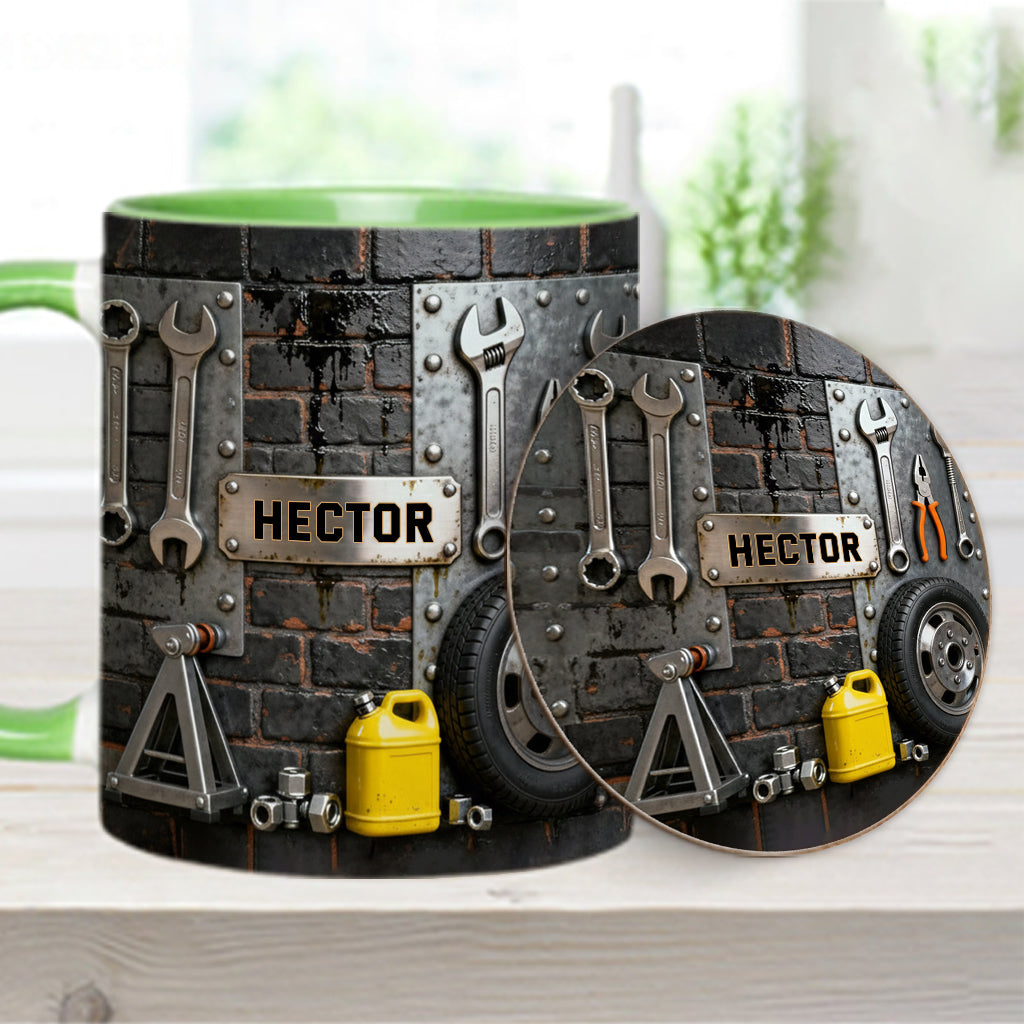 Eat Sleep Fix Car Repeat - Personalized Mechanic Accent Mug & Coaster