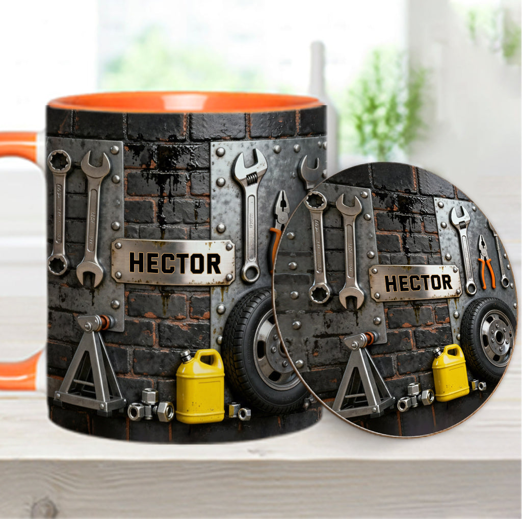 Eat Sleep Fix Car Repeat - Personalized Mechanic Accent Mug & Coaster