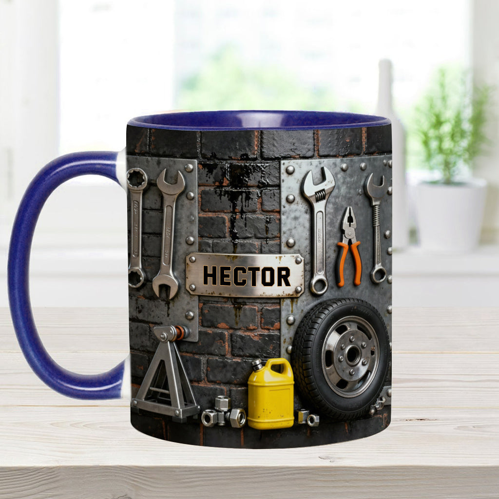 Eat Sleep Fix Car Repeat - Personalized Mechanic Accent Mug & Coaster