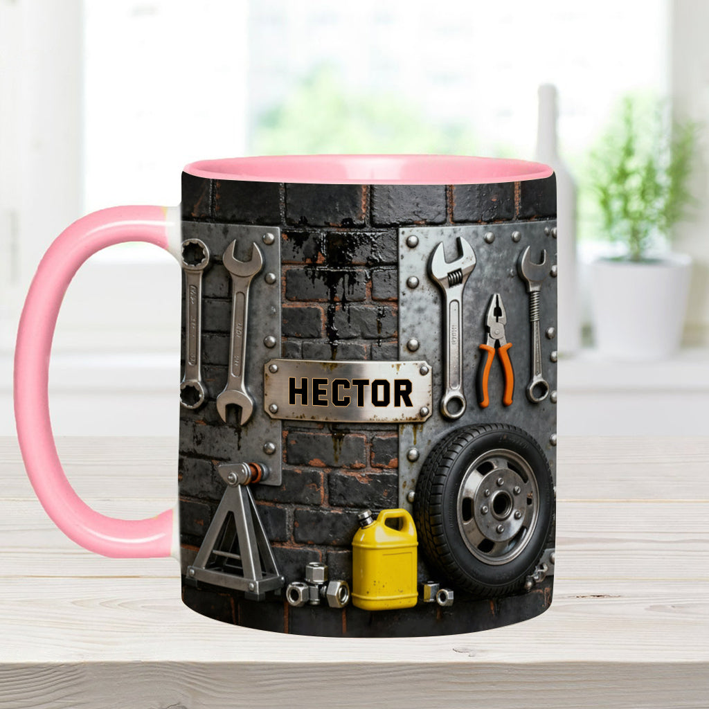 Eat Sleep Fix Car Repeat - Personalized Mechanic Accent Mug & Coaster