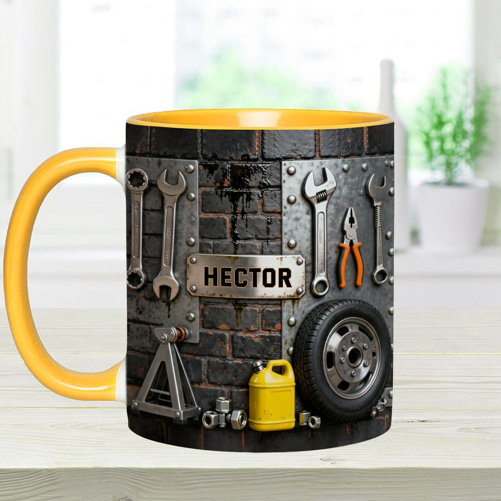 Eat Sleep Fix Car Repeat - Personalized Mechanic Accent Mug & Coaster