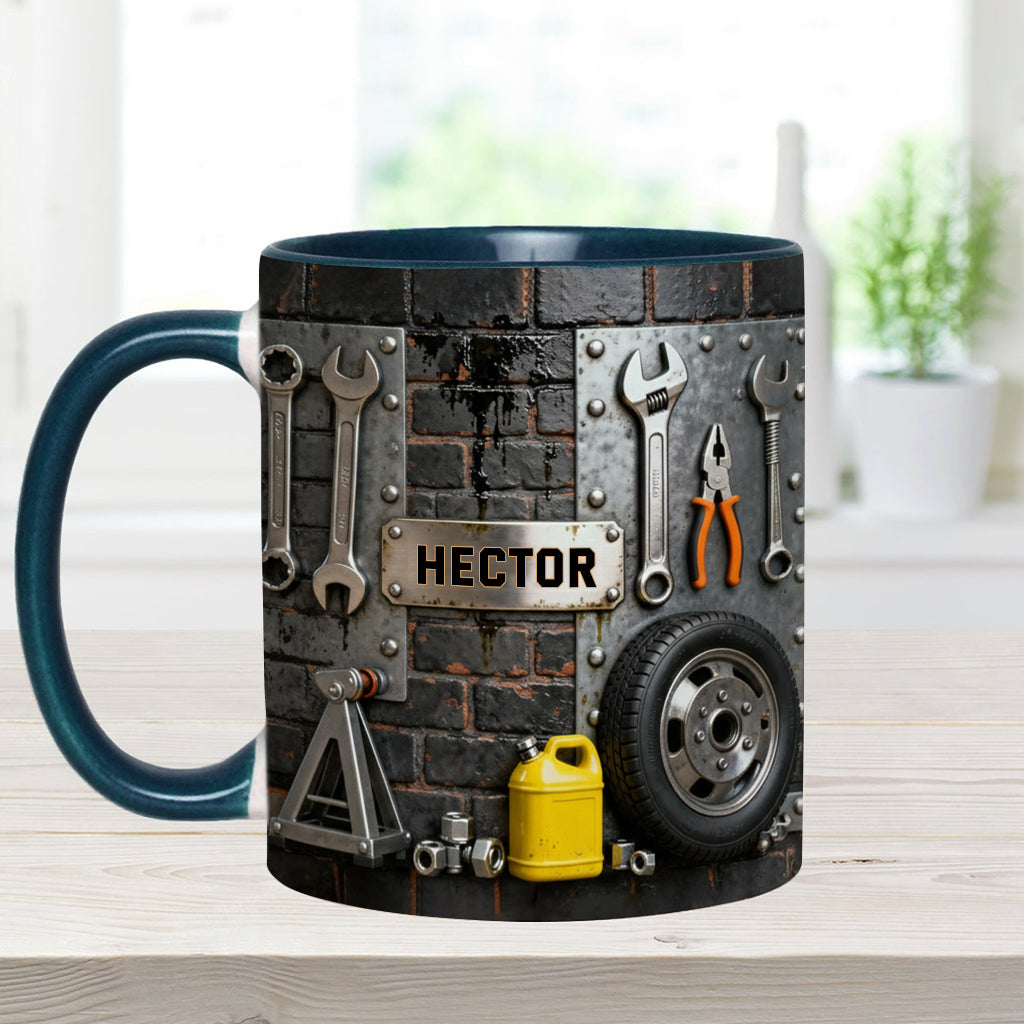 Eat Sleep Fix Car Repeat - Personalized Mechanic Accent Mug & Coaster