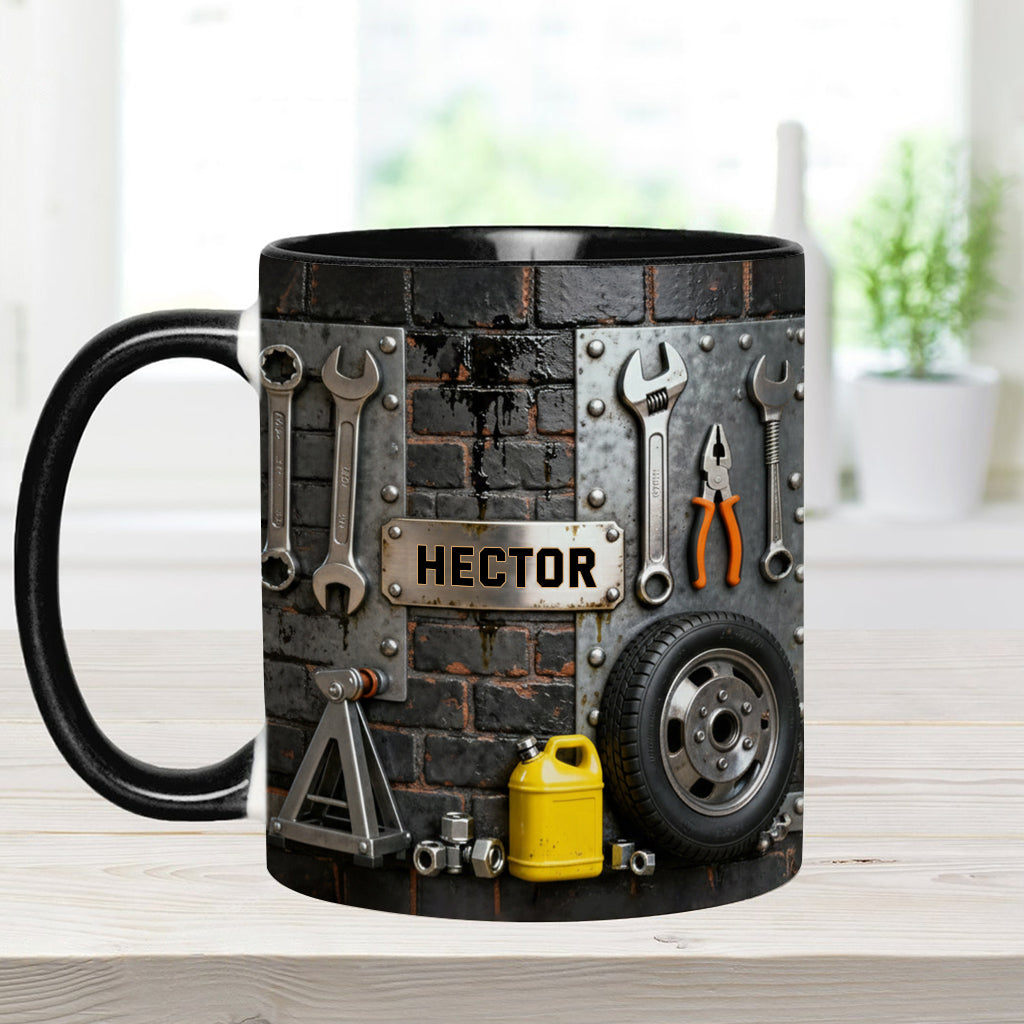 Eat Sleep Fix Car Repeat - Personalized Mechanic Accent Mug & Coaster