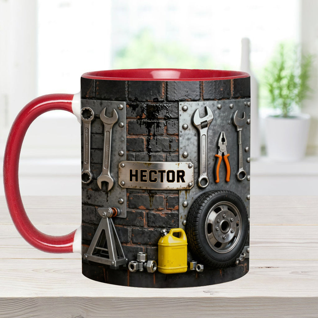 Eat Sleep Fix Car Repeat - Personalized Mechanic Accent Mug & Coaster