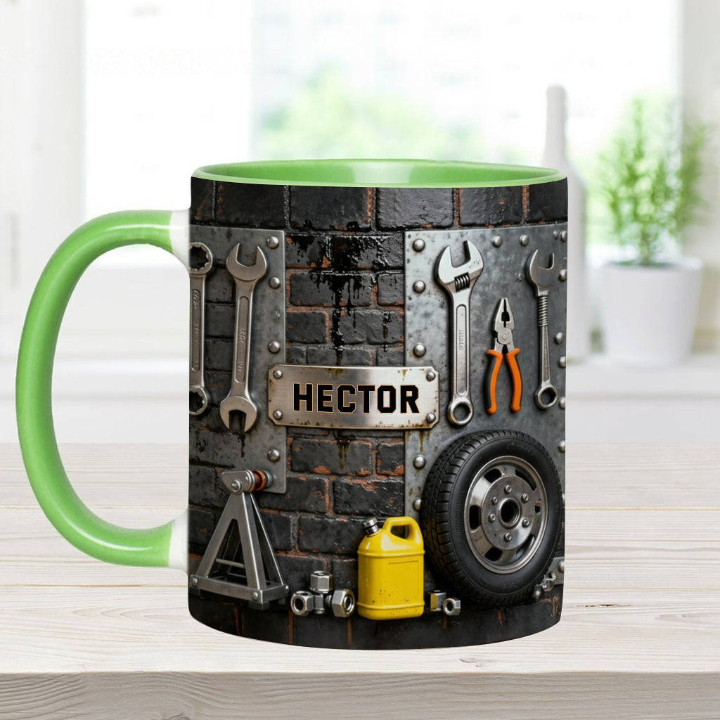 Eat Sleep Fix Car Repeat - Personalized Mechanic Accent Mug & Coaster