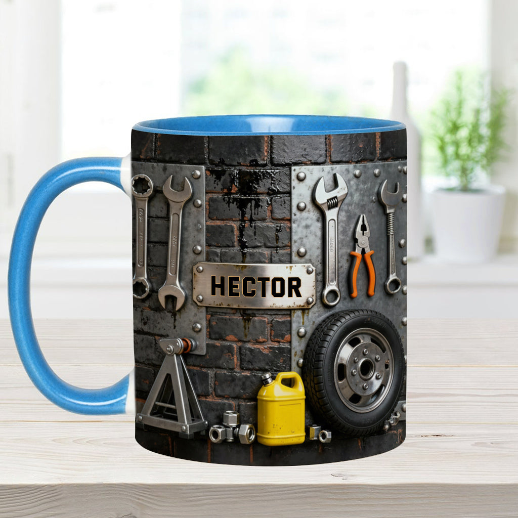 Eat Sleep Fix Car Repeat - Personalized Mechanic Accent Mug & Coaster