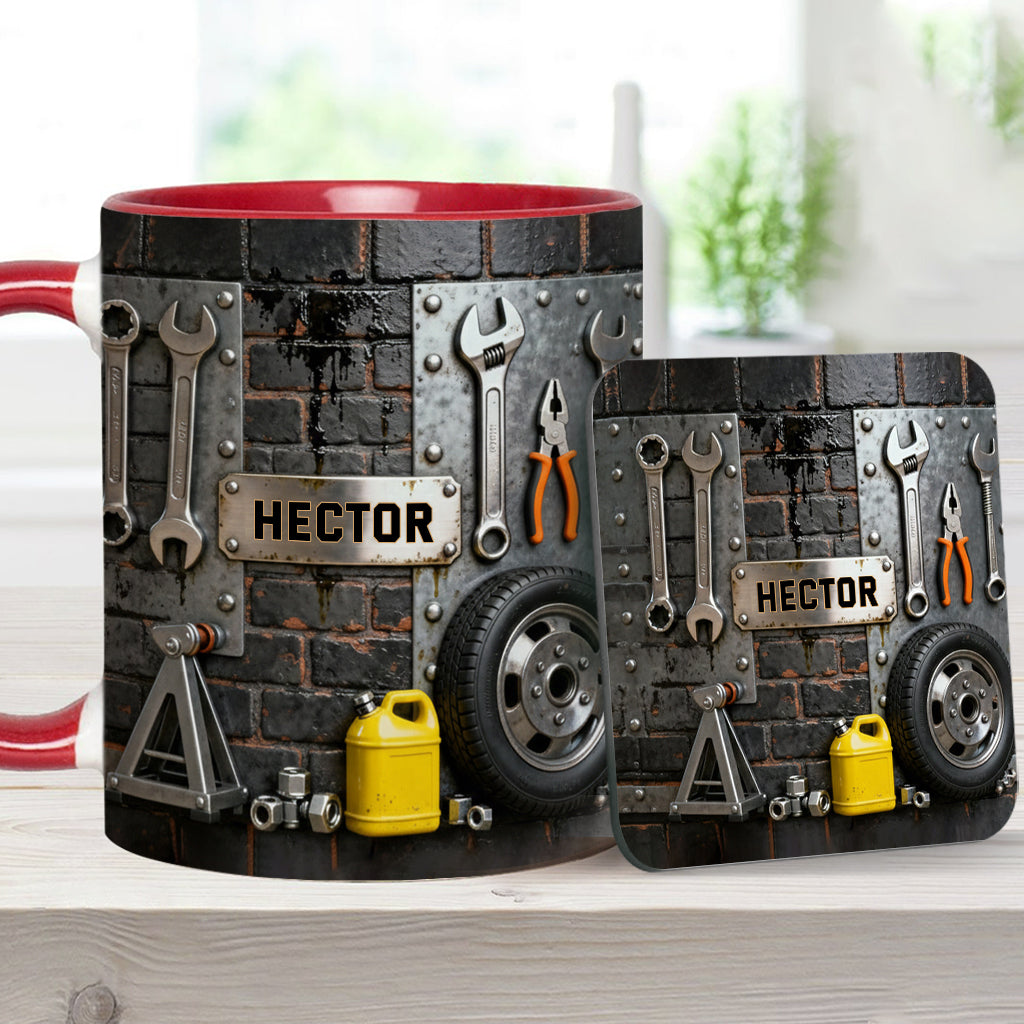 Eat Sleep Fix Car Repeat - Personalized Mechanic Accent Mug & Coaster