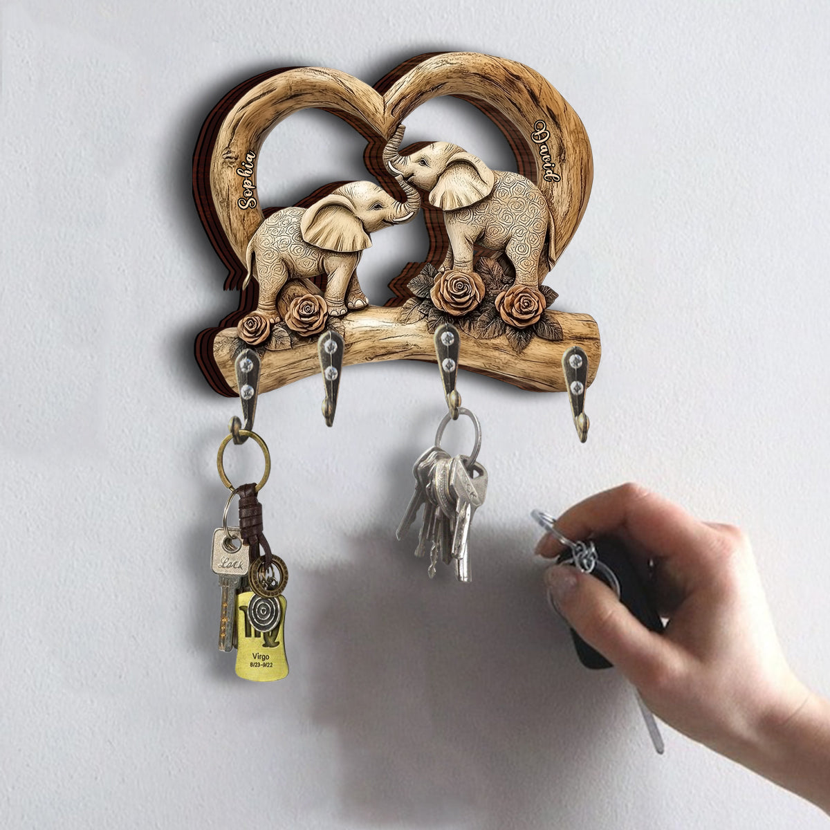 Sweetheart Elephants - Personalized Couple Custom Shaped Key Rack