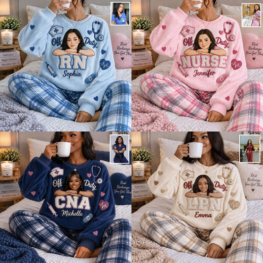 Off Duty Nurse - Personalized Nurse Fleece Lounge Set
