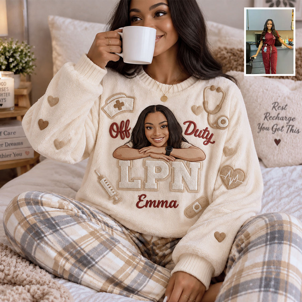 Off Duty Nurse - Personalized Nurse Fleece Lounge Set