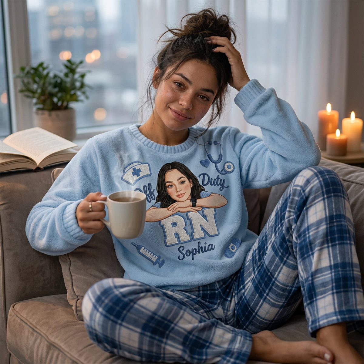 Off Duty Nurse - Personalized Nurse Fleece Lounge Set