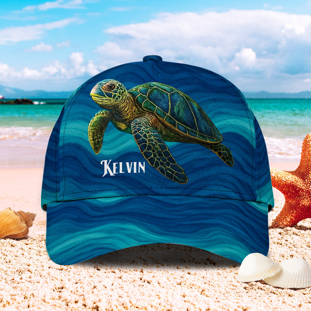 Turtle And Wave - Personalized Turtle Classic Cap