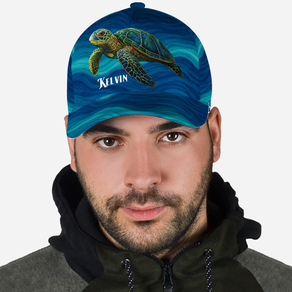 Turtle And Wave - Personalized Turtle Classic Cap