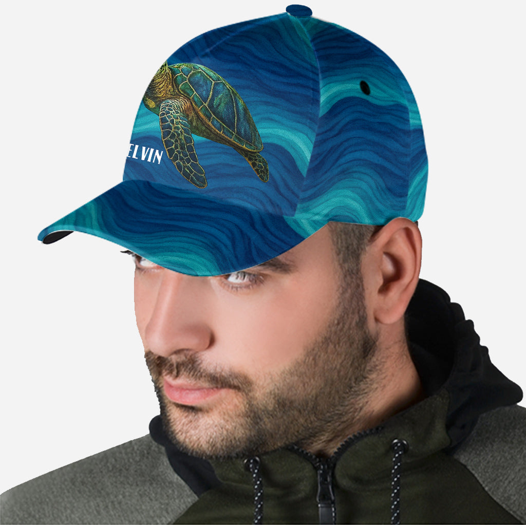 Turtle And Wave - Personalized Turtle Classic Cap