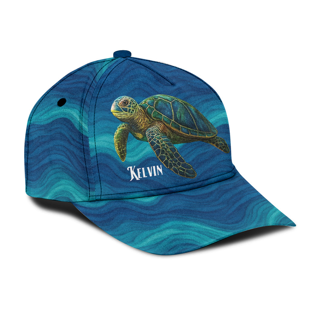 Turtle And Wave - Personalized Turtle Classic Cap