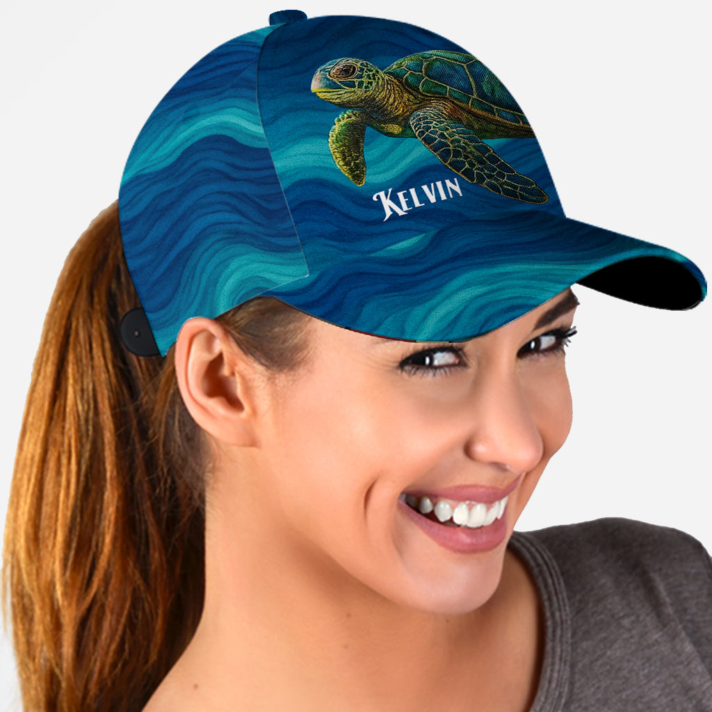 Turtle And Wave - Personalized Turtle Classic Cap