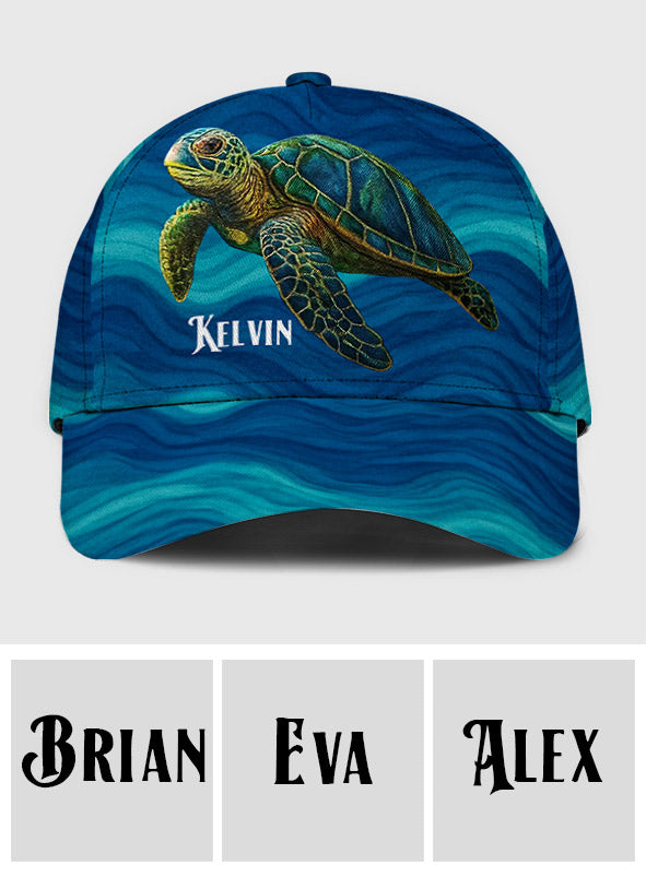Turtle And Wave - Personalized Turtle Classic Cap