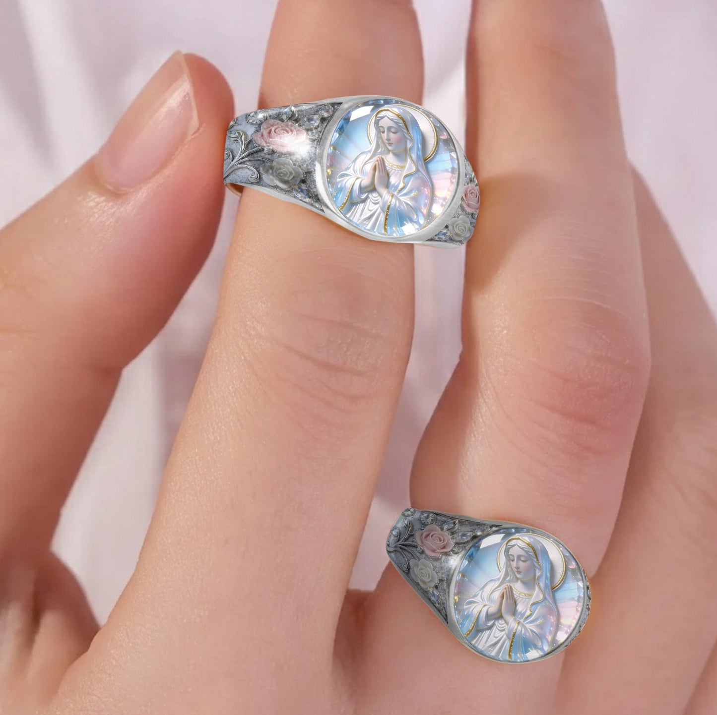 Our Lady's Eternal Glow - Personalized Christian Signet Ring