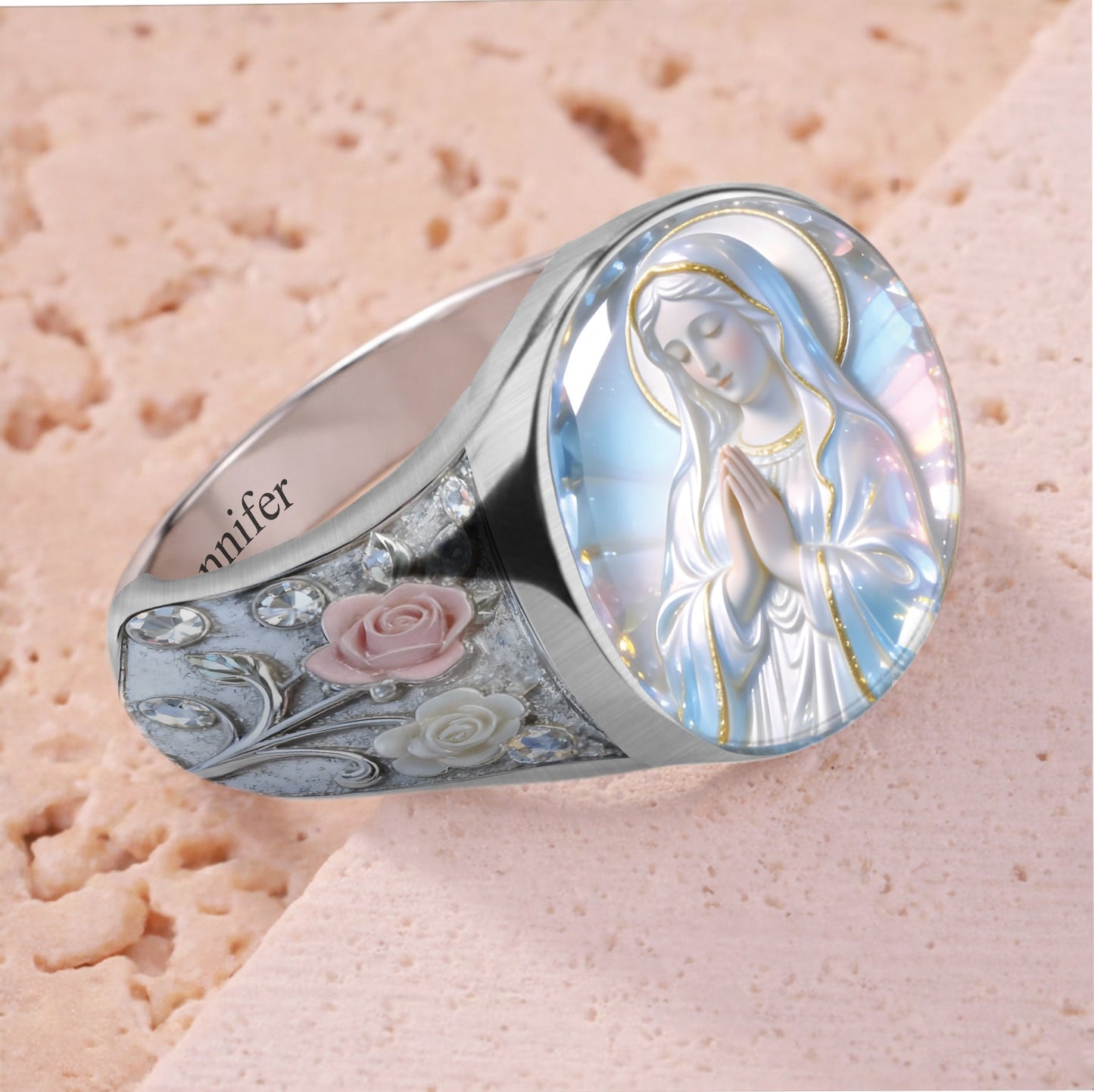 Our Lady's Eternal Glow - Personalized Christian Signet Ring