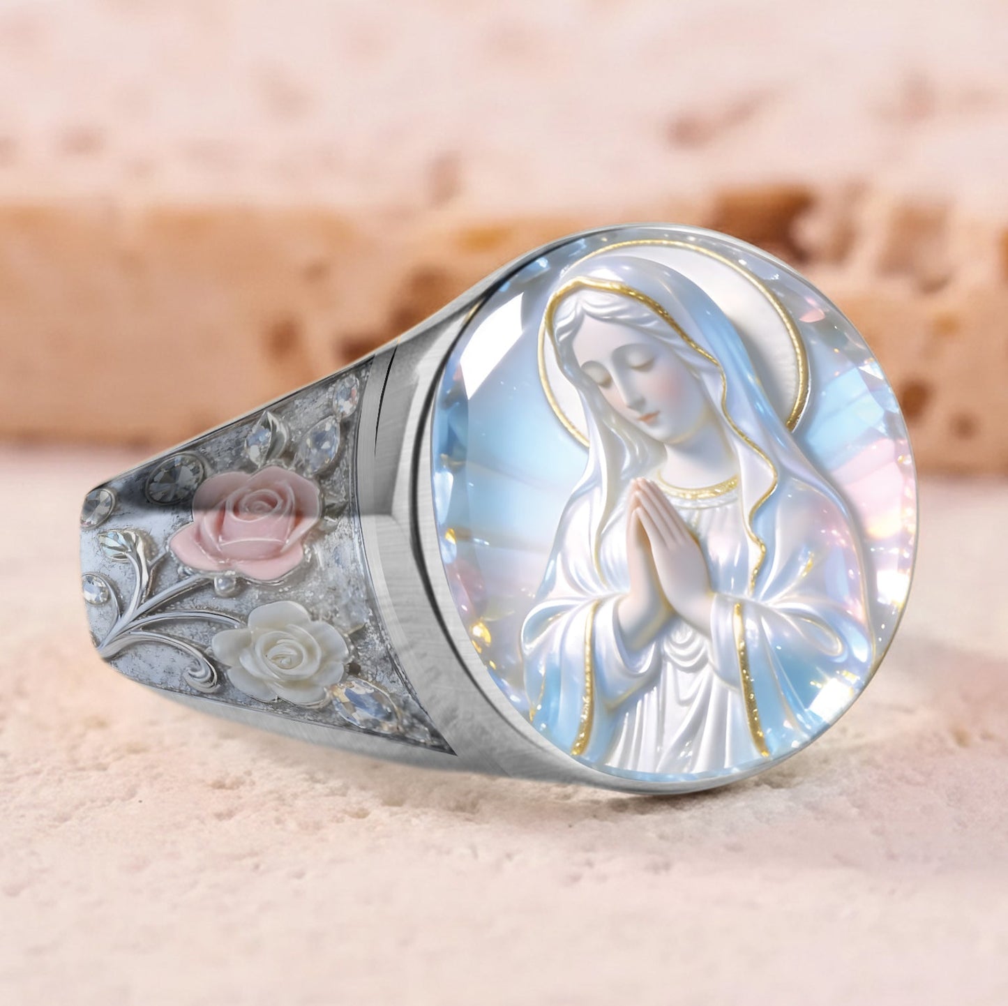 Our Lady's Eternal Glow - Personalized Christian Signet Ring