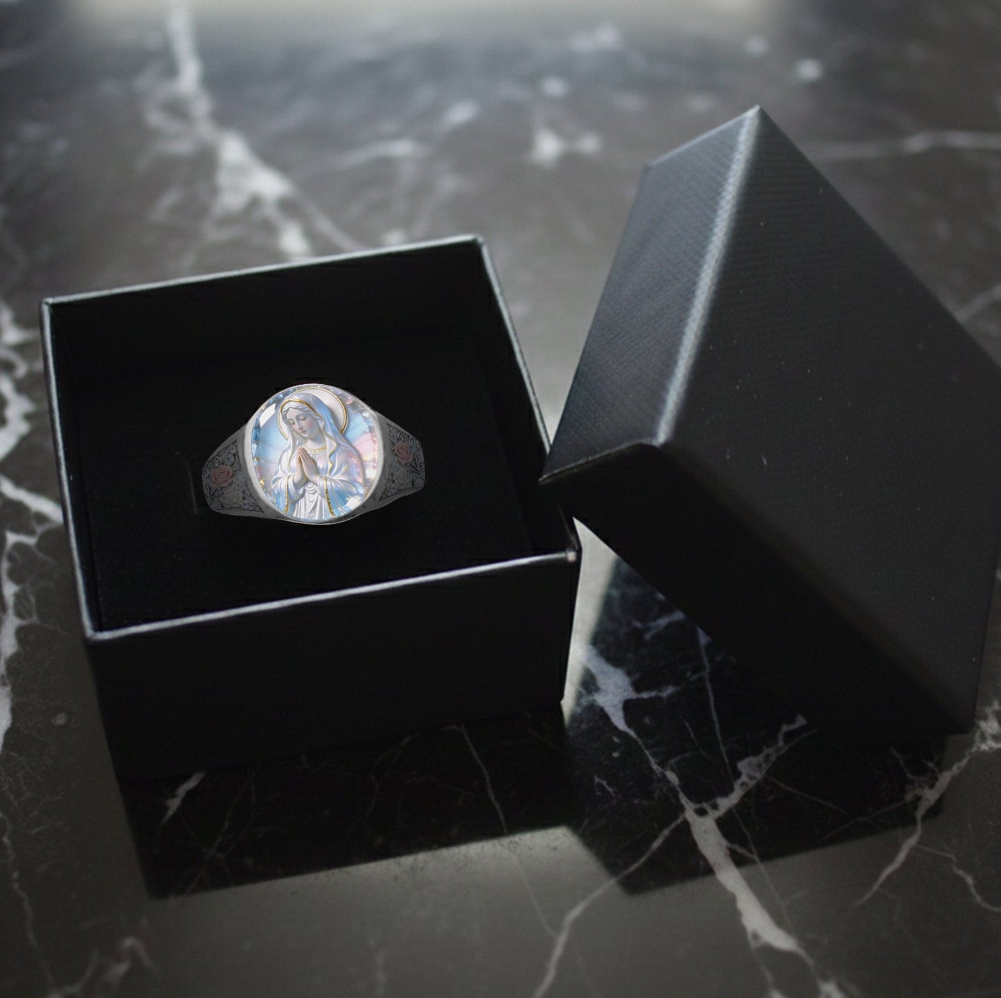 Our Lady's Eternal Glow - Personalized Christian Signet Ring