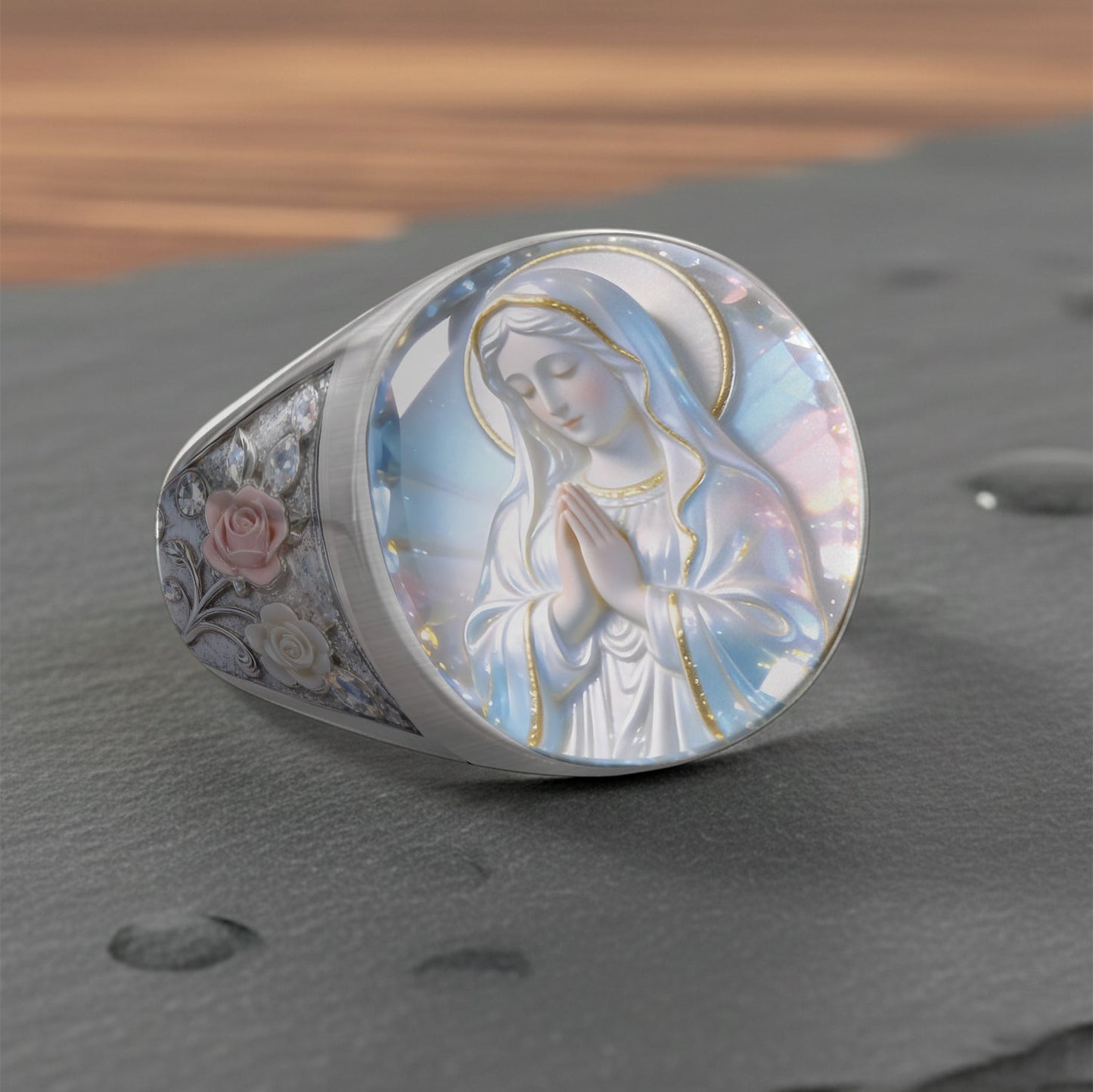 Our Lady's Eternal Glow - Personalized Christian Signet Ring