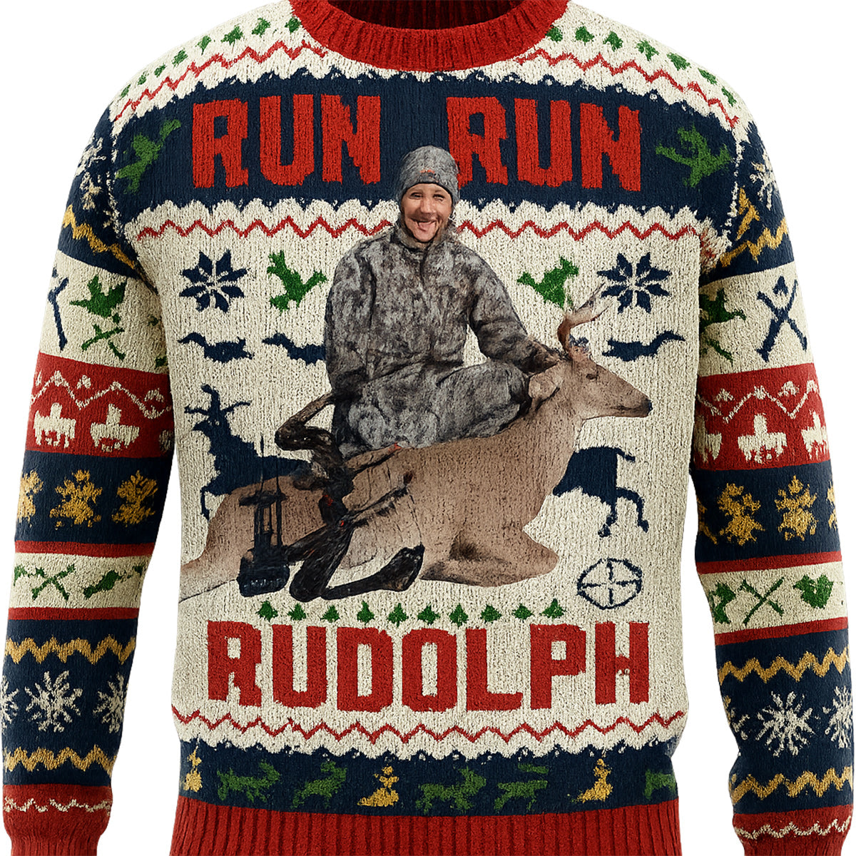 Run Run Rudolph - Personalized Hunting Ugly Sweater
