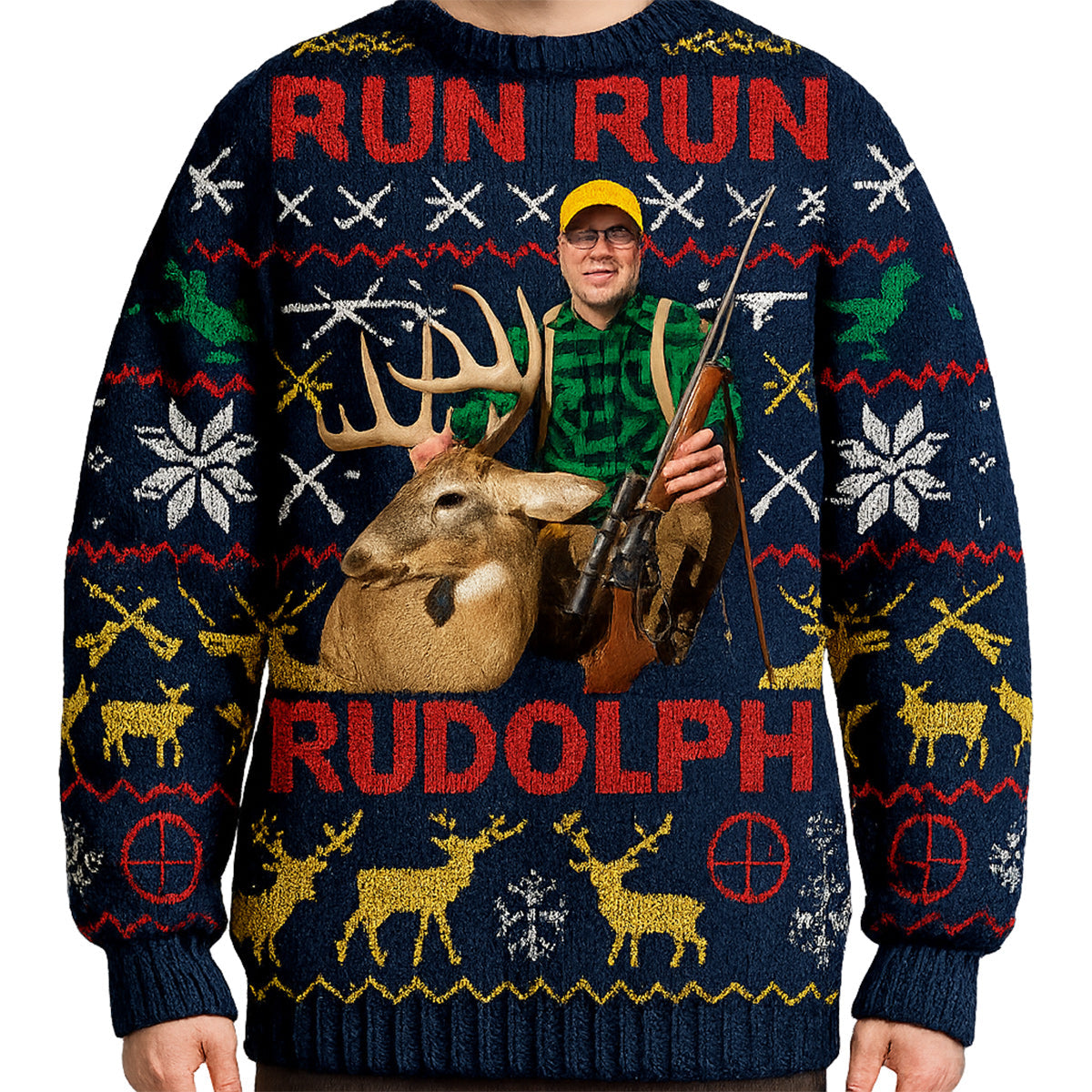 Run Run Rudolph - Personalized Hunting Ugly Sweater