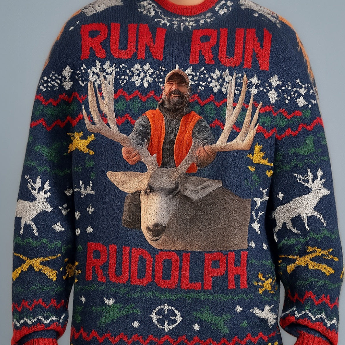 Run Run Rudolph - Personalized Hunting Ugly Sweater