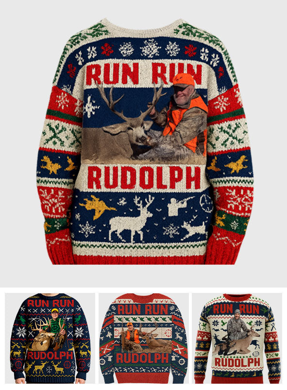 Run Run Rudolph - Personalized Hunting Ugly Sweater