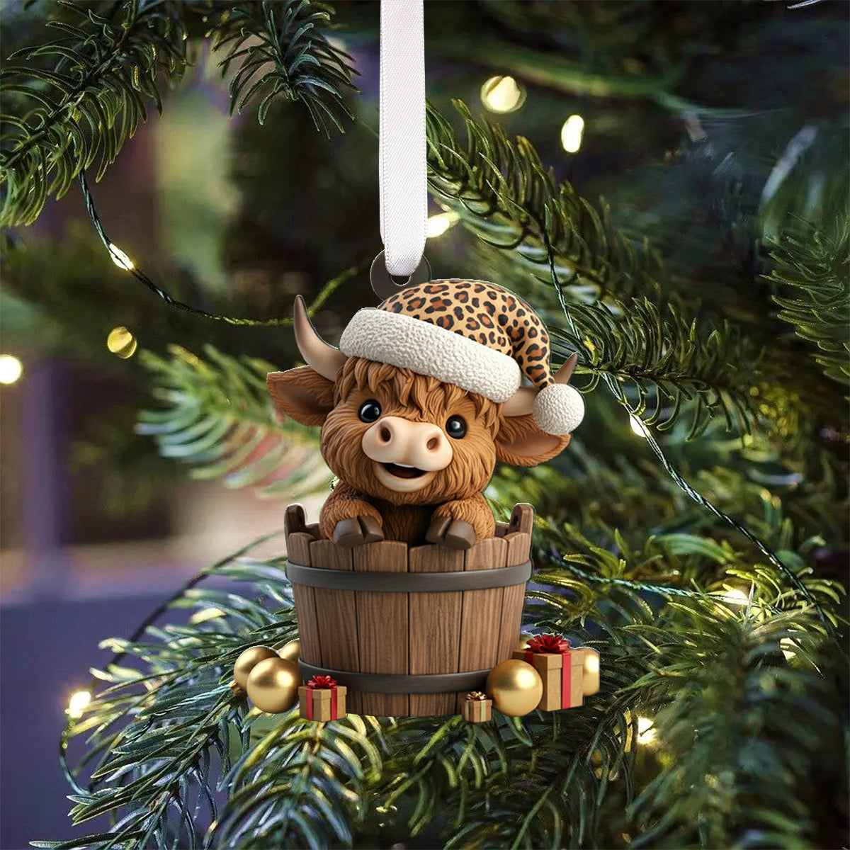 Christmas Highland Cow - Personalized Highland Cow Folded Advent Calendar With Ornaments