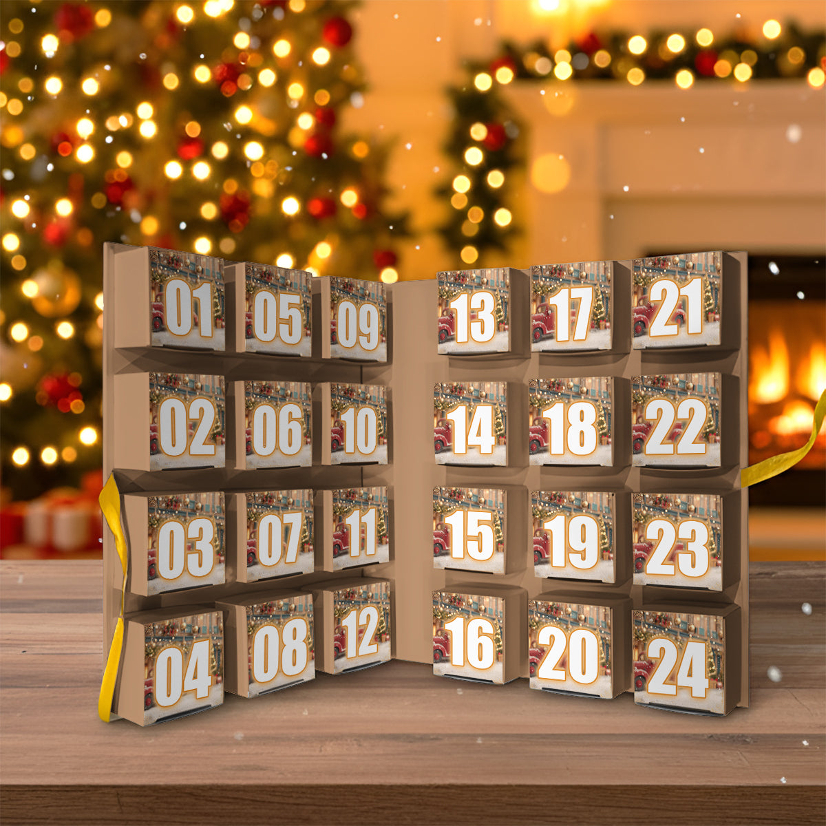 Christmas Highland Cow - Personalized Highland Cow Folded Advent Calendar With Ornaments