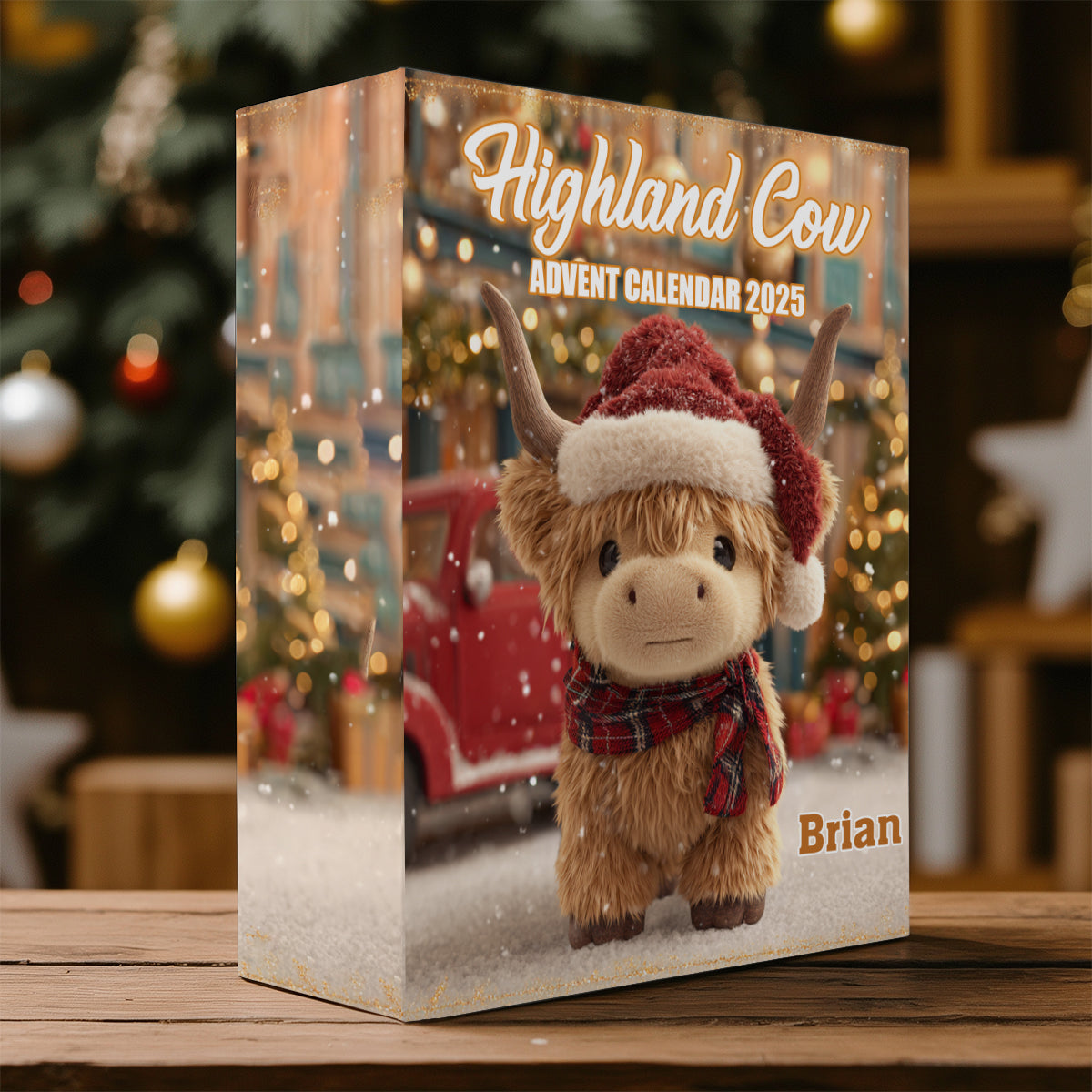 Christmas Highland Cow - Personalized Highland Cow Folded Advent Calendar With Ornaments
