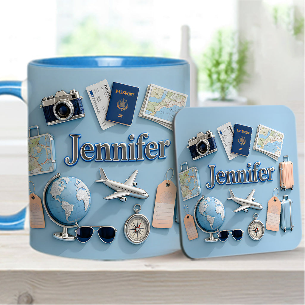 Just A Girl Who Loves Travelings - Personalized Travelling Accent Mug & Coaster
