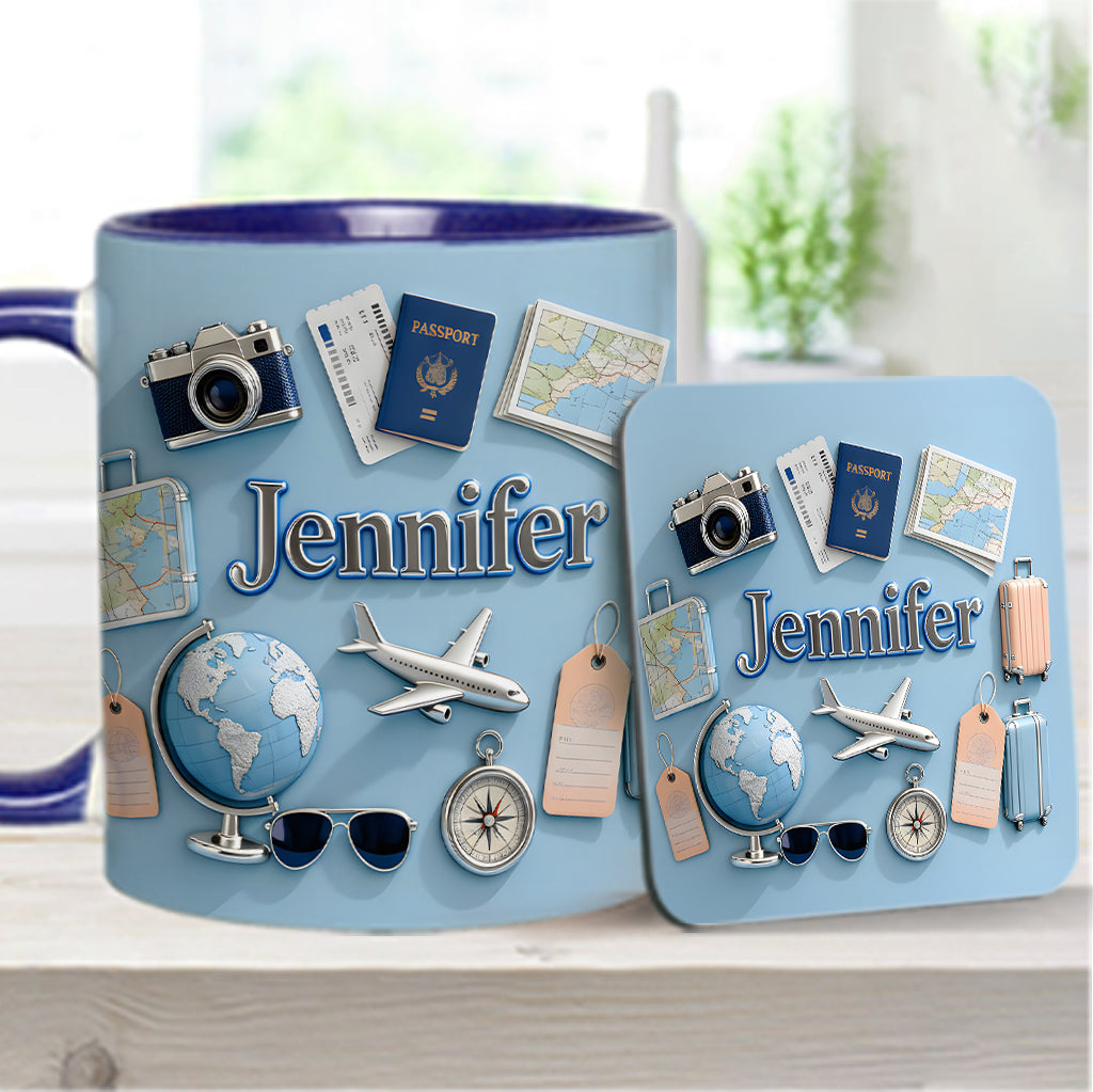 Just A Girl Who Loves Travelings - Personalized Travelling Accent Mug & Coaster