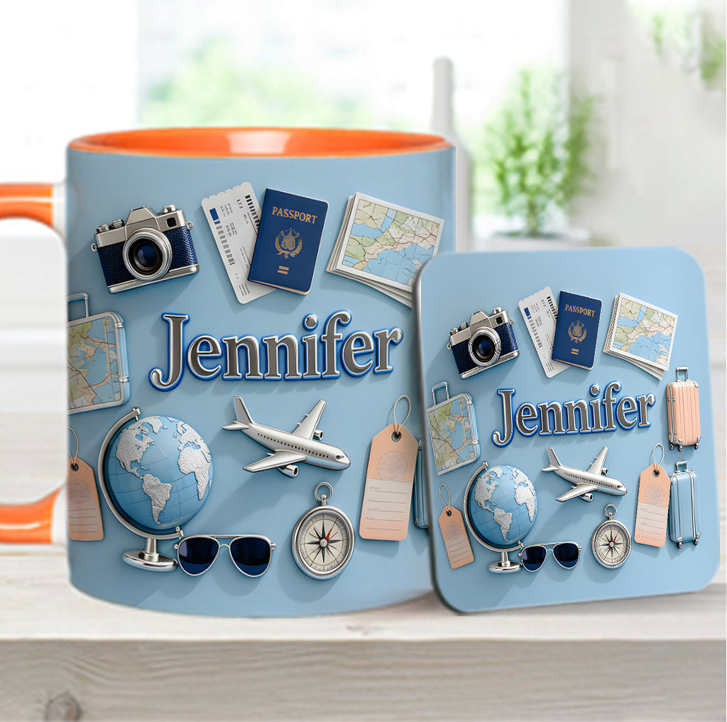 Just A Girl Who Loves Travelings - Personalized Travelling Accent Mug & Coaster