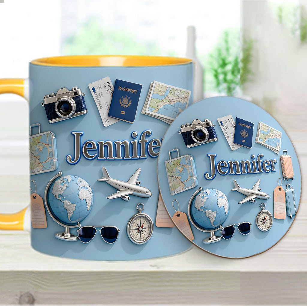 Just A Girl Who Loves Travelings - Personalized Travelling Accent Mug & Coaster
