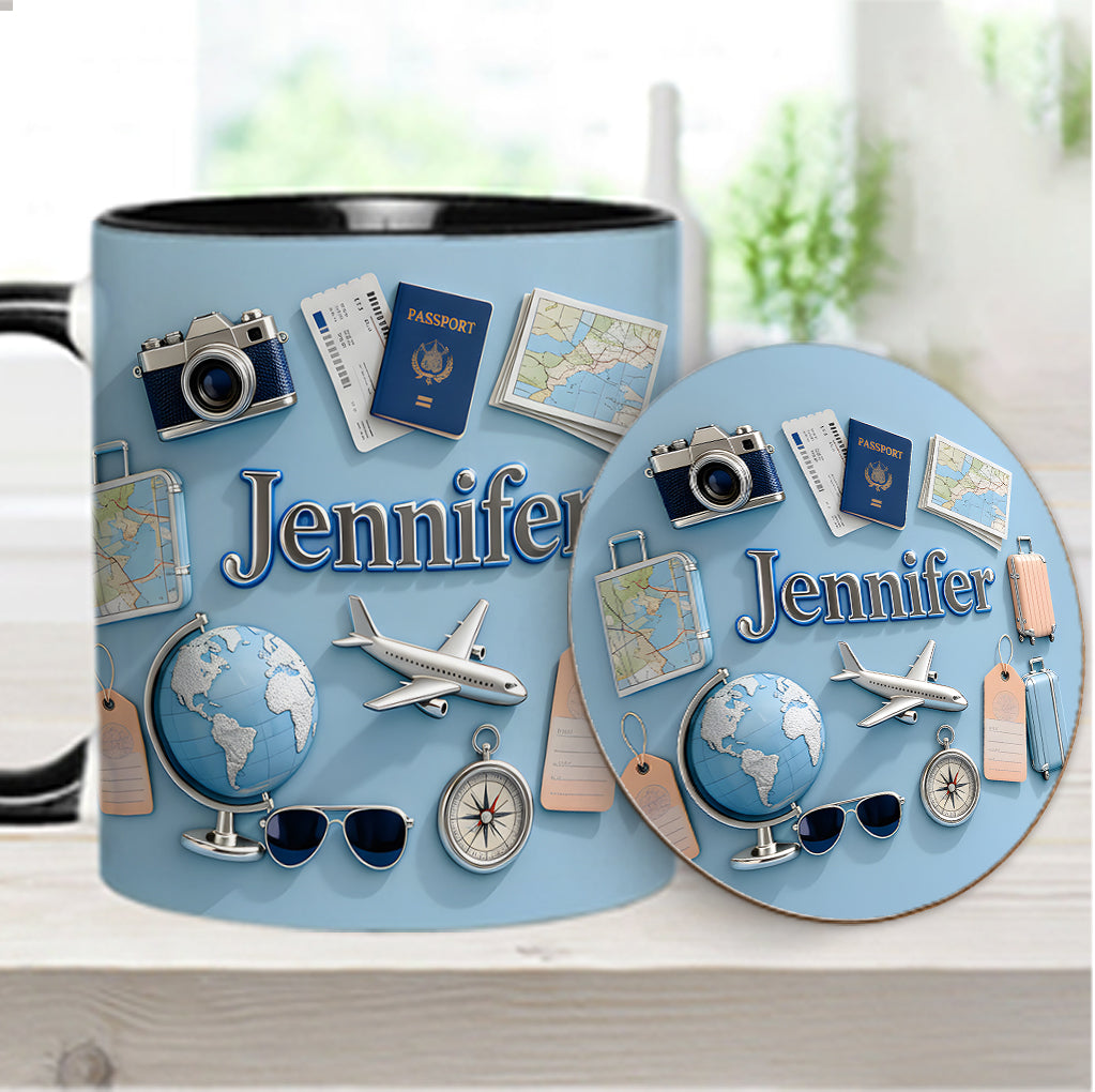 Just A Girl Who Loves Travelings - Personalized Travelling Accent Mug & Coaster