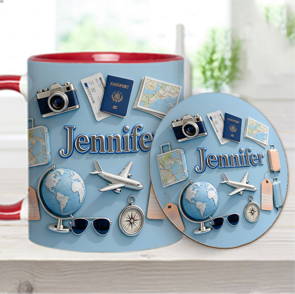 Just A Girl Who Loves Travelings - Personalized Travelling Accent Mug & Coaster