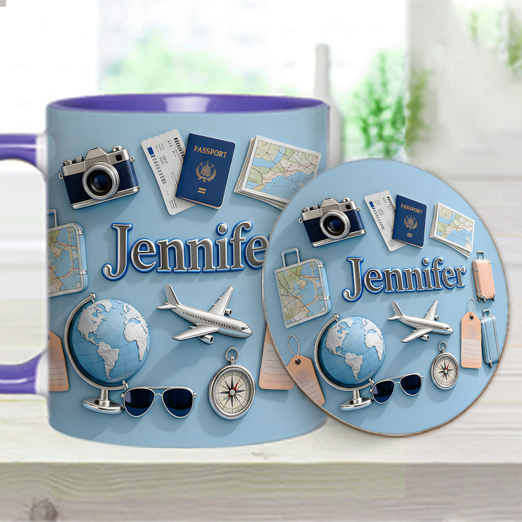 Just A Girl Who Loves Travelings - Personalized Travelling Accent Mug & Coaster