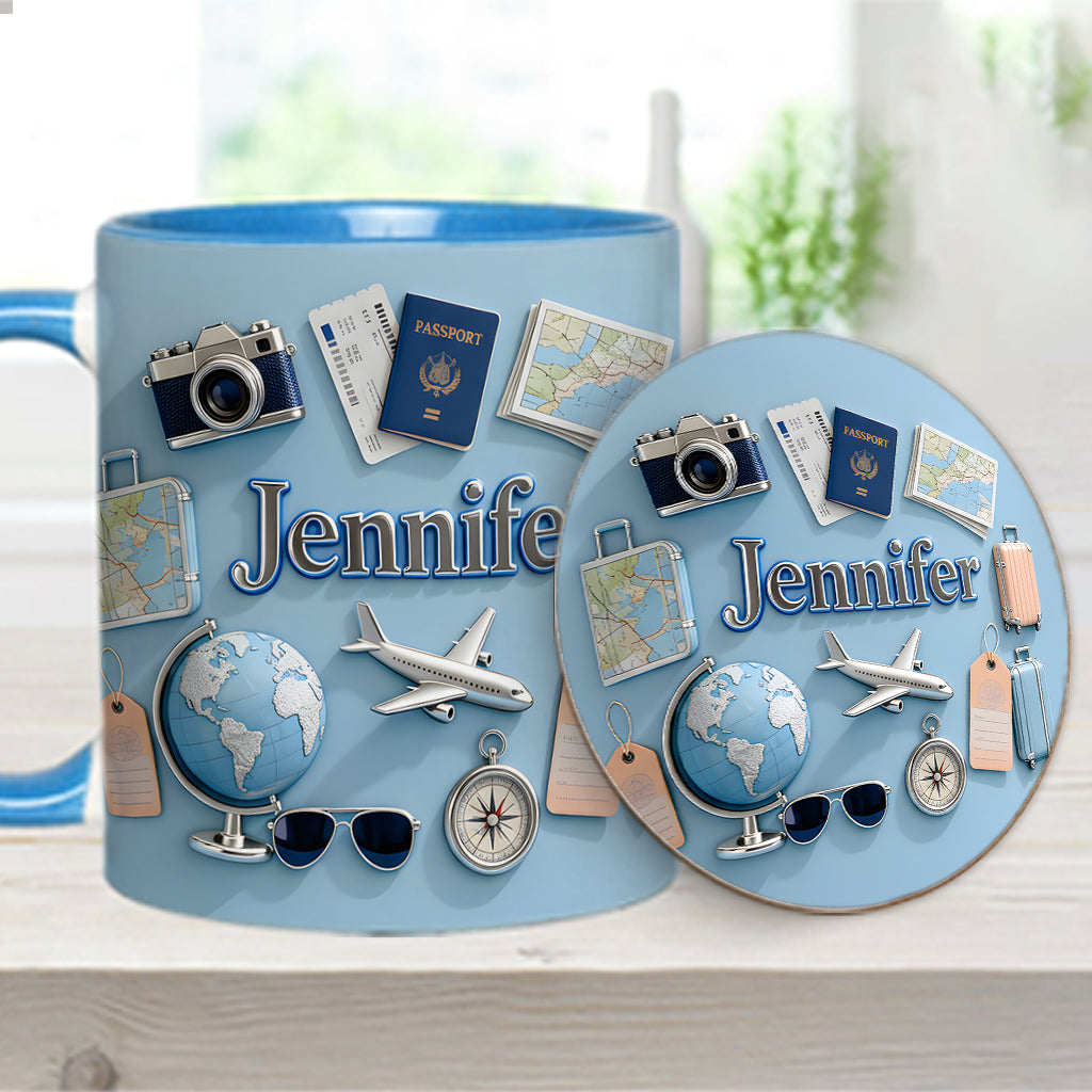 Just A Girl Who Loves Travelings - Personalized Travelling Accent Mug & Coaster