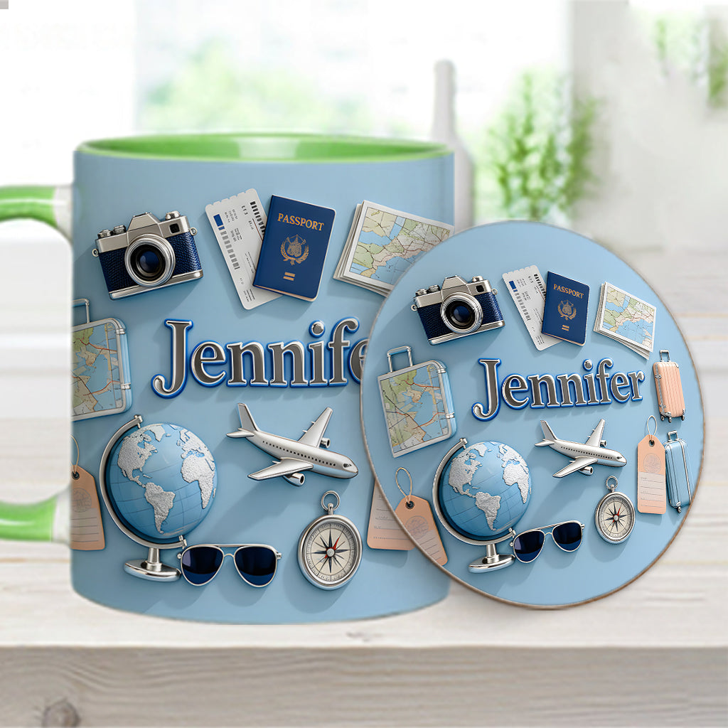 Just A Girl Who Loves Travelings - Personalized Travelling Accent Mug & Coaster