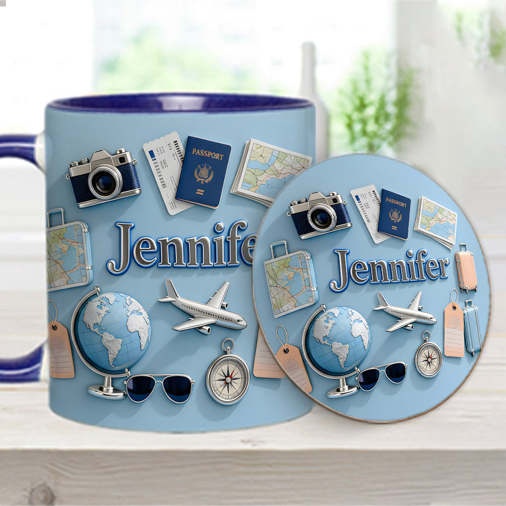 Just A Girl Who Loves Travelings - Personalized Travelling Accent Mug & Coaster