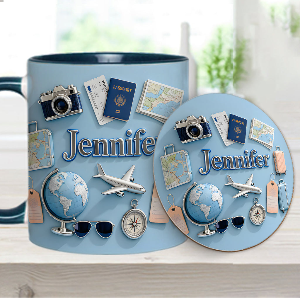 Just A Girl Who Loves Travelings - Personalized Travelling Accent Mug & Coaster
