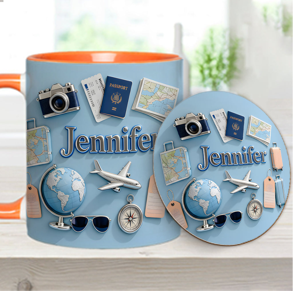 Just A Girl Who Loves Travelings - Personalized Travelling Accent Mug & Coaster