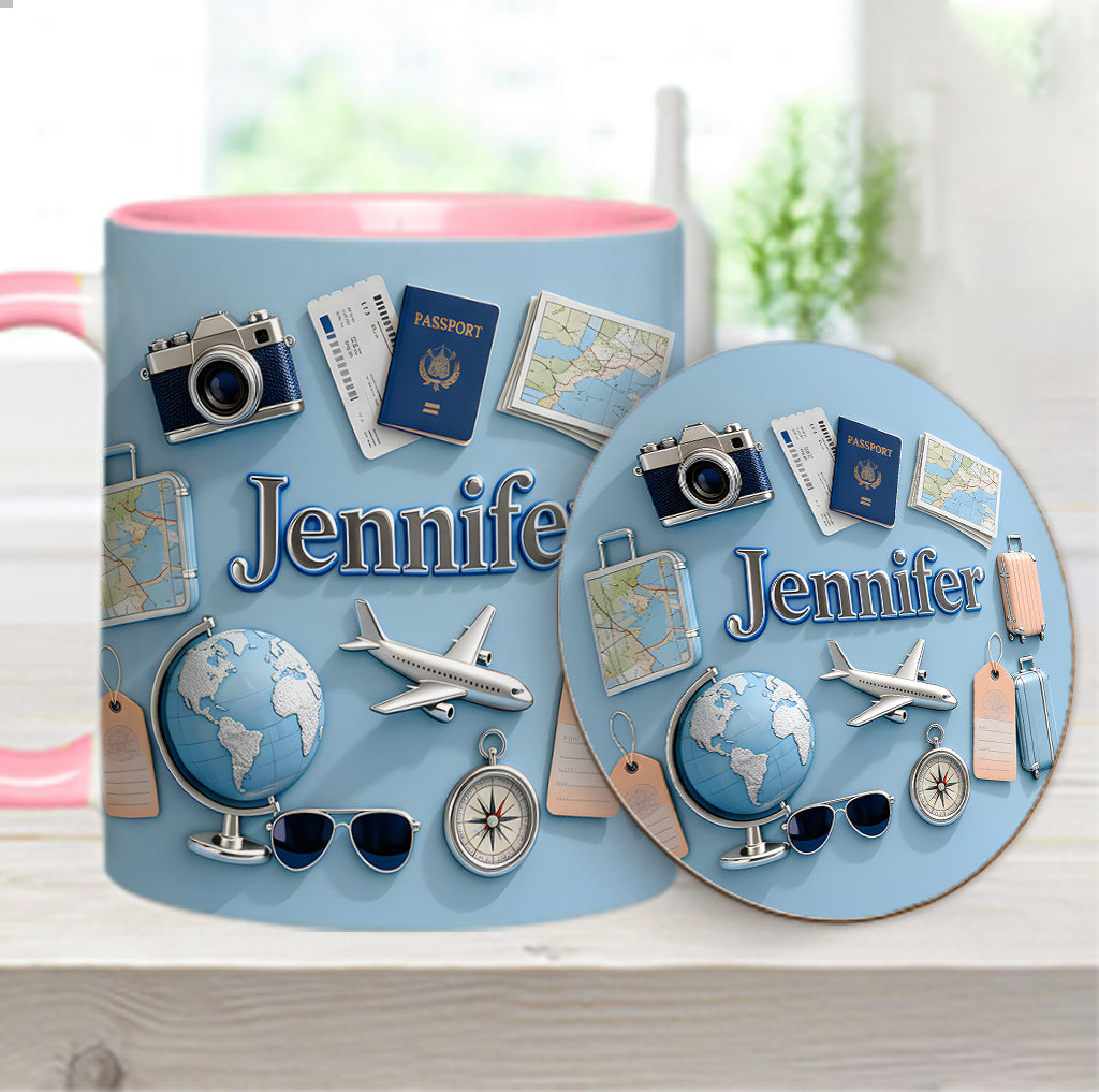 Just A Girl Who Loves Travelings - Personalized Travelling Accent Mug & Coaster