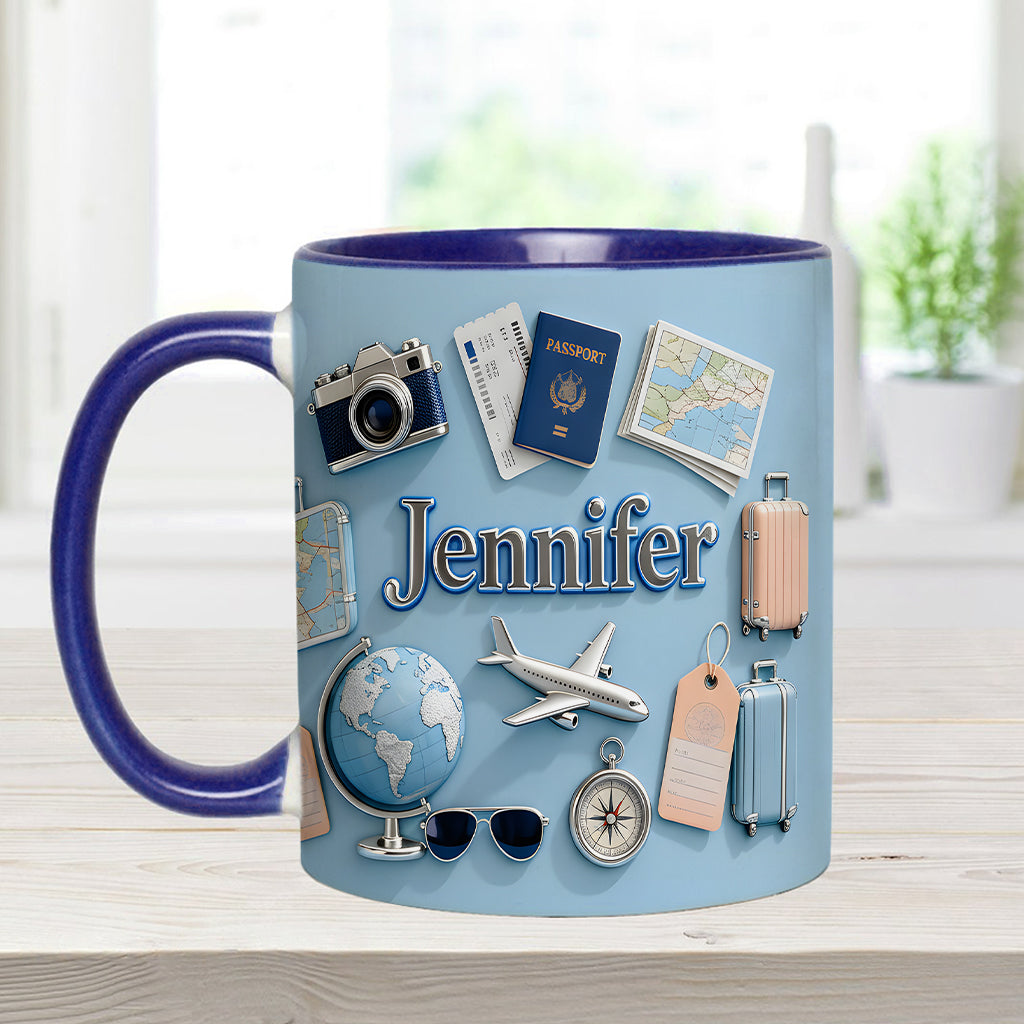 Just A Girl Who Loves Travelings - Personalized Travelling Accent Mug & Coaster