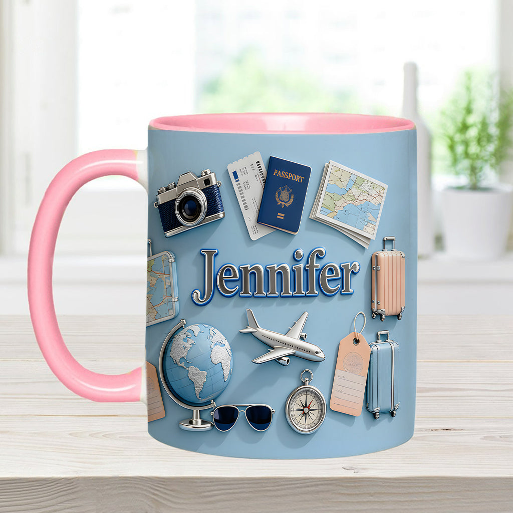 Just A Girl Who Loves Travelings - Personalized Travelling Accent Mug & Coaster