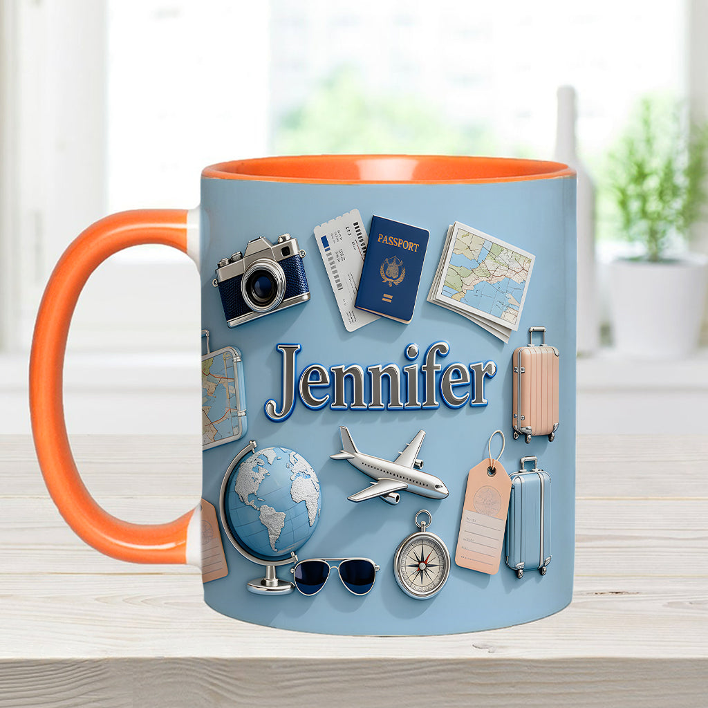 Just A Girl Who Loves Travelings - Personalized Travelling Accent Mug & Coaster